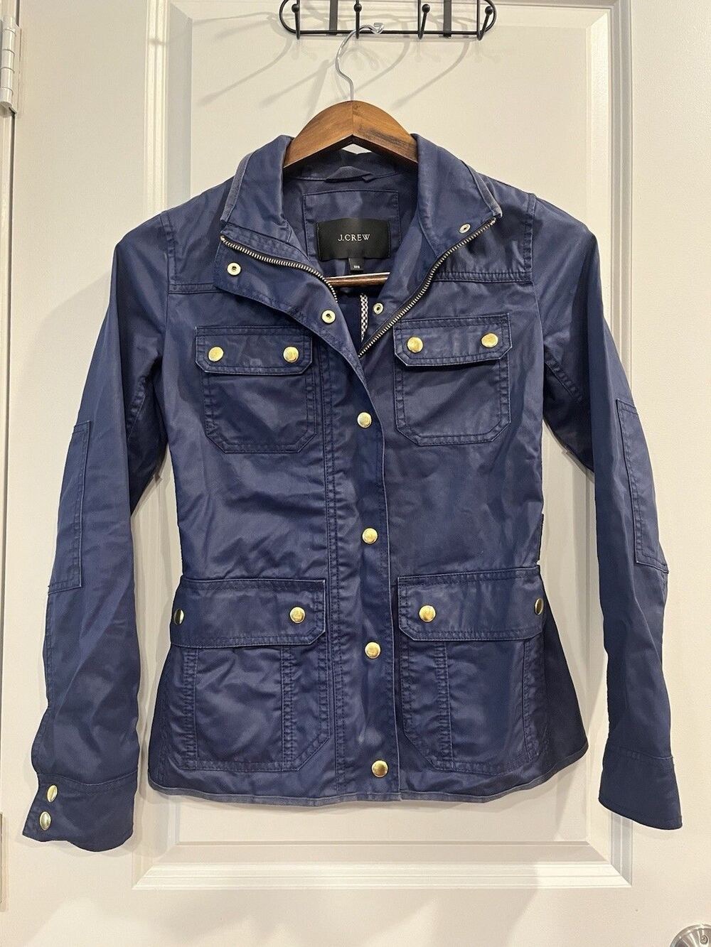 J.CREW Women Blue Utility Jacket Size 2XS Short Full Zip Snap Front Pockets 0051 - Picture 2 of 6